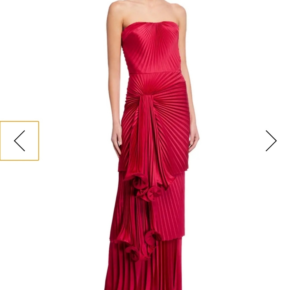 Neiman Marcus Strapless Red Pleated Column Gown